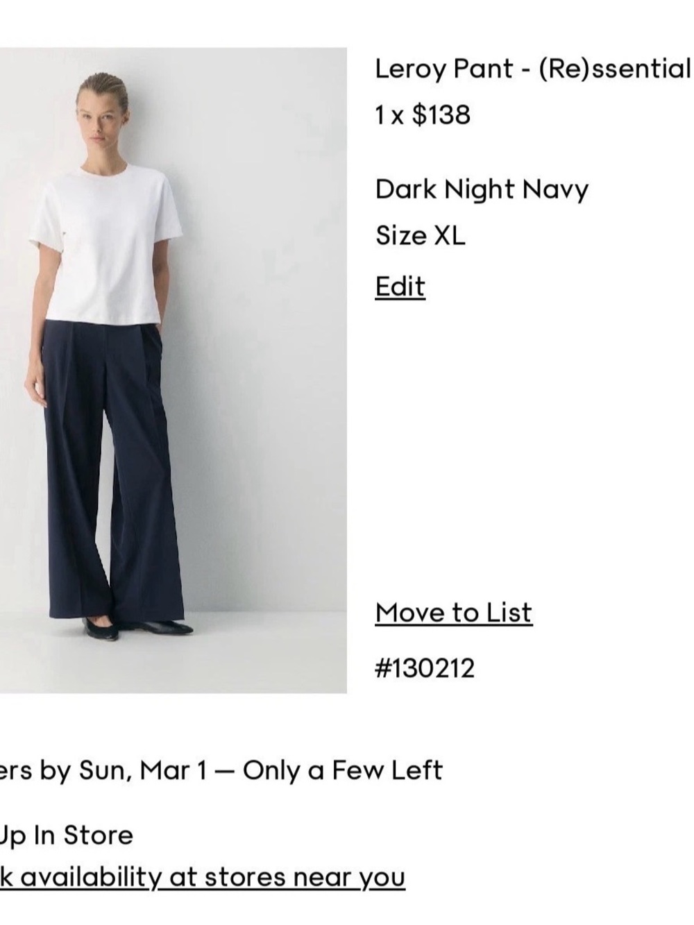 NWT Aritzia Leroy Pant $138 Leroy Pant Dark Navy